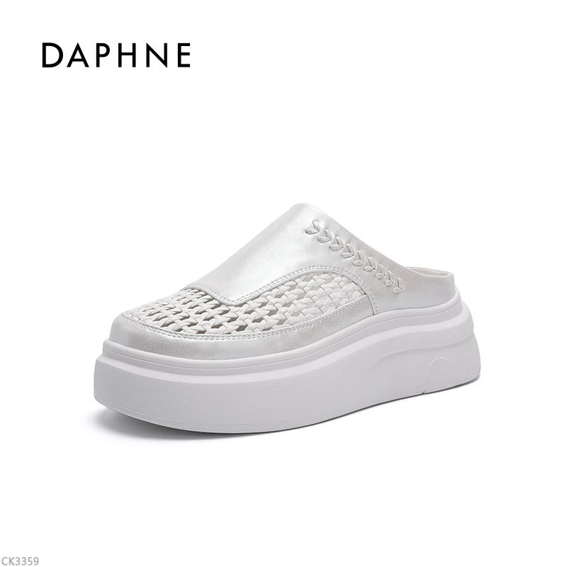 达芙妮镂空编织半拖女鞋2025夏季新款网面透气百搭时尚休闲鞋