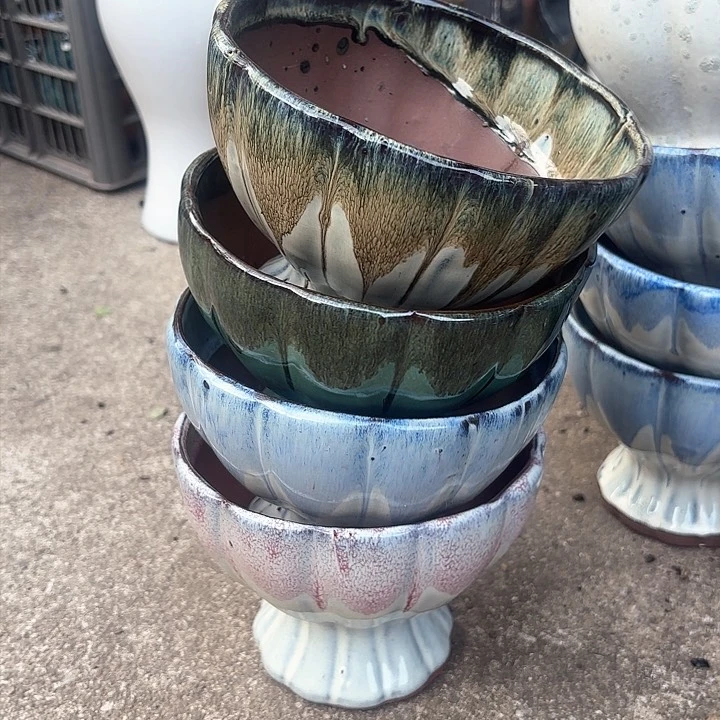 紫砂茶碗莲花四个口径16高度12