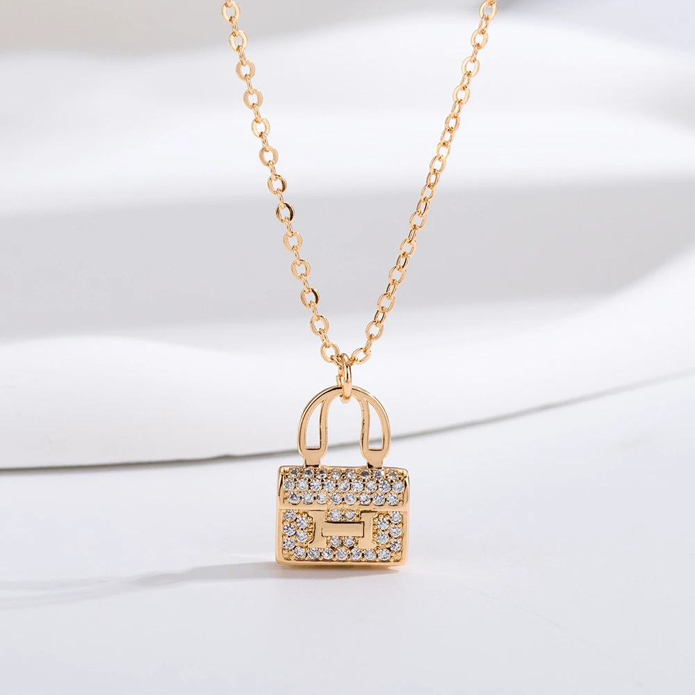 新款镀银精工满钻H包包项链高级感轻奢时尚百搭精致戒指