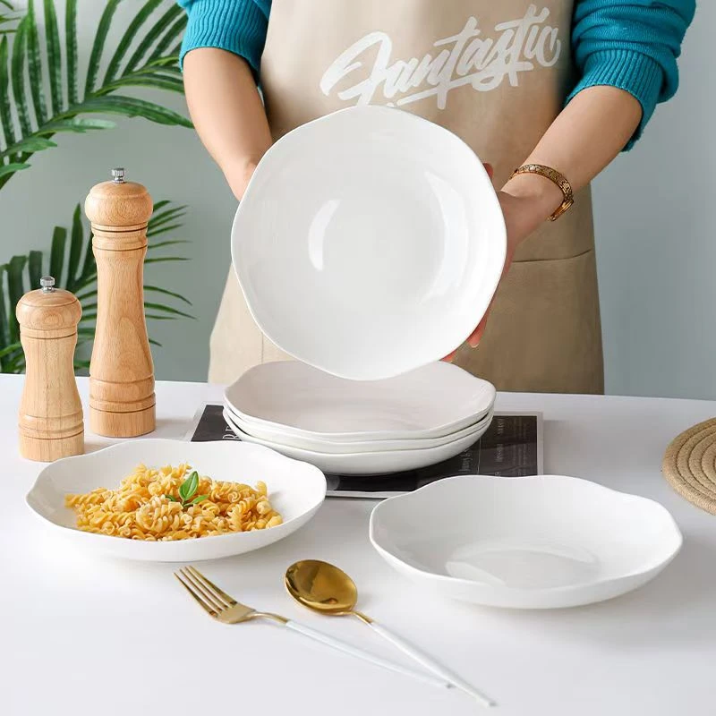 纯白8英寸荷叶盘网红可爱家用简约创意食品级陶瓷新款盘子餐具