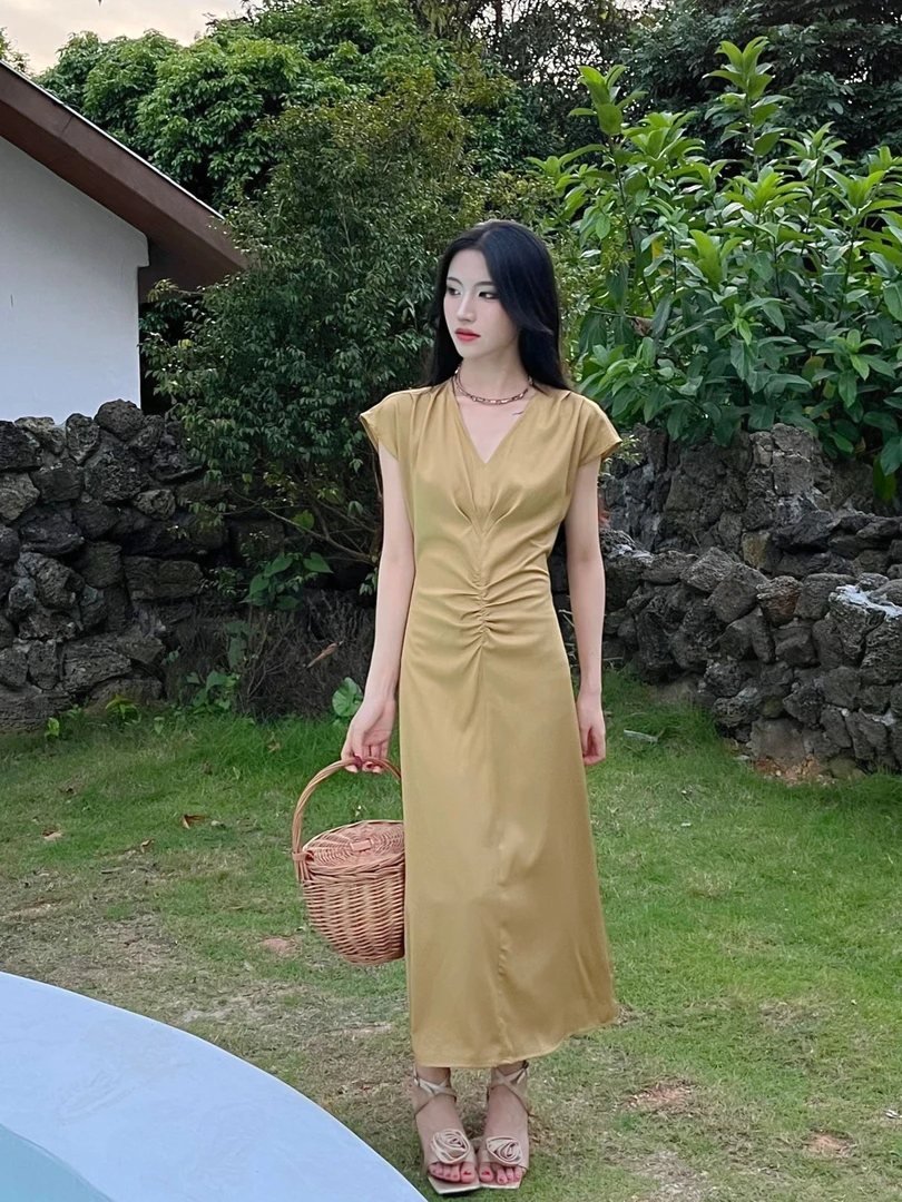 【直播】简约年新款茶歇法式褶皱气质连衣裙轻奢85065