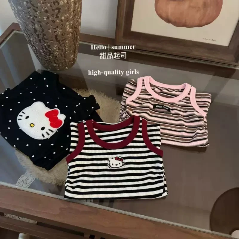 2025女童卡通背心裙柔软舒适夏季可爱宽松夏季洋气休闲条纹连衣裙