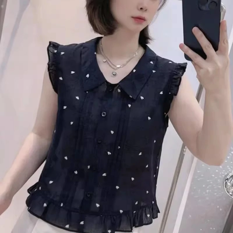 木耳边无袖衬衫女2025夏季新款韩版时尚爱心洋气减龄百搭显瘦上衣