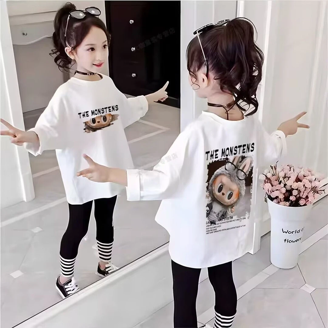 女童卡通长袖T恤2025春秋新款洋气白色打底衫宝宝纯棉百搭上衣ins