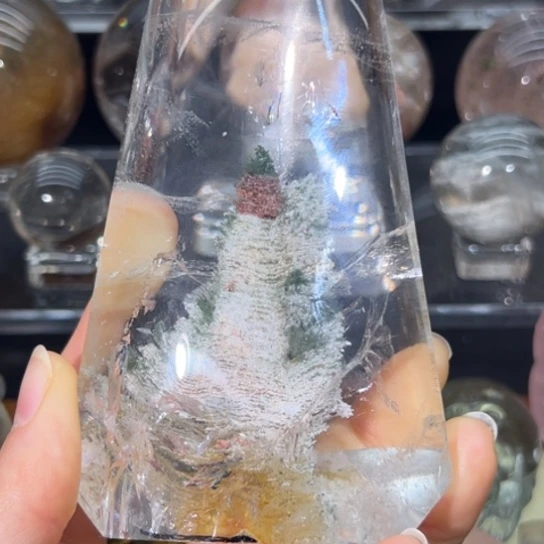 珠宝半成品水晶未镶嵌巴西天然千层幽灵圣诞树水晶摆件