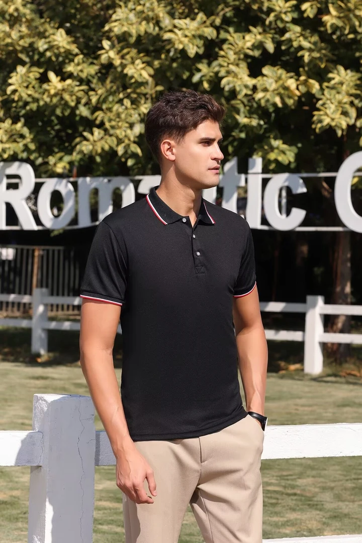 短袖提花拼色免烫秋季泼墨Polo衫上衣速干时尚商务简约夏季运动