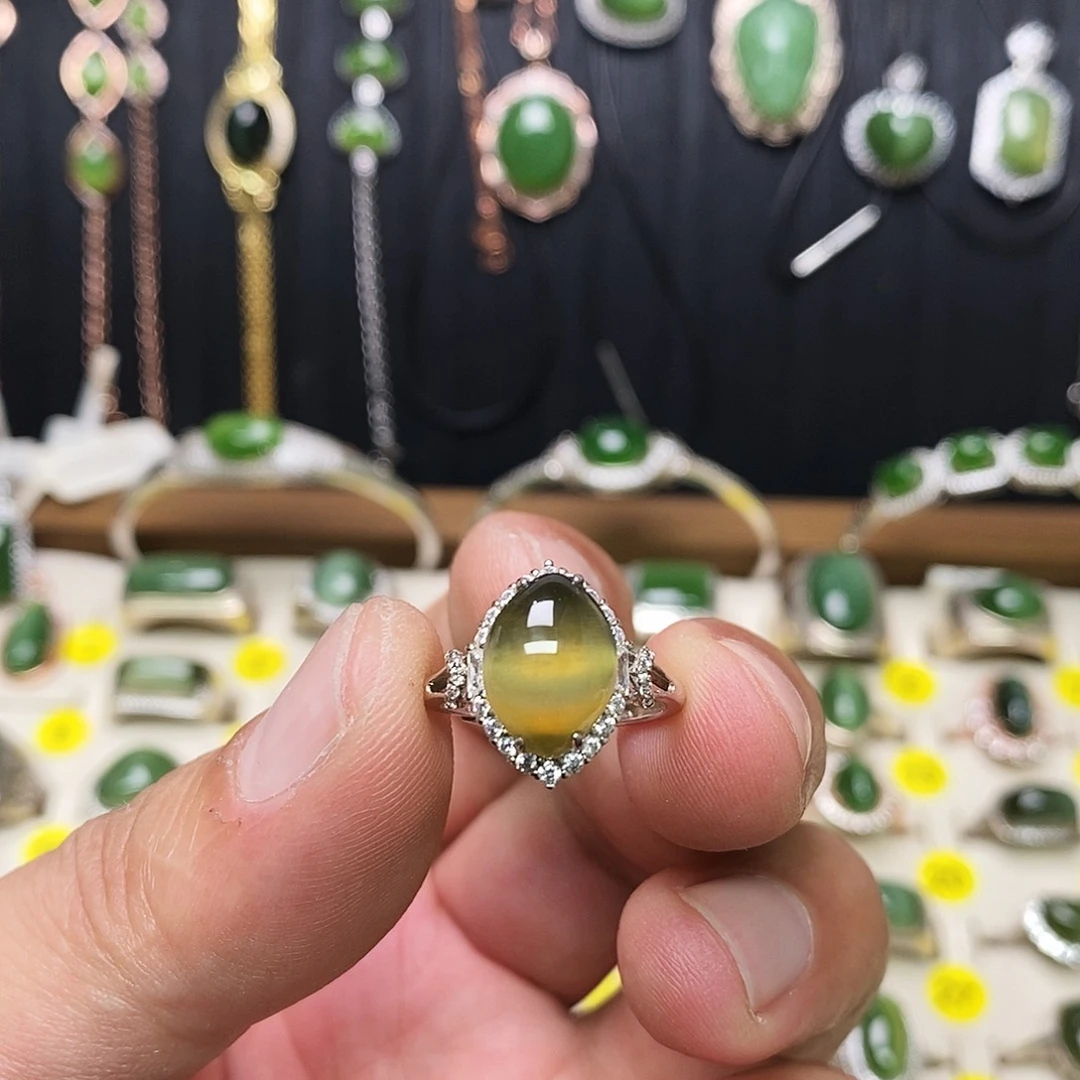和田玉（碧玉）银S925镶嵌戒指