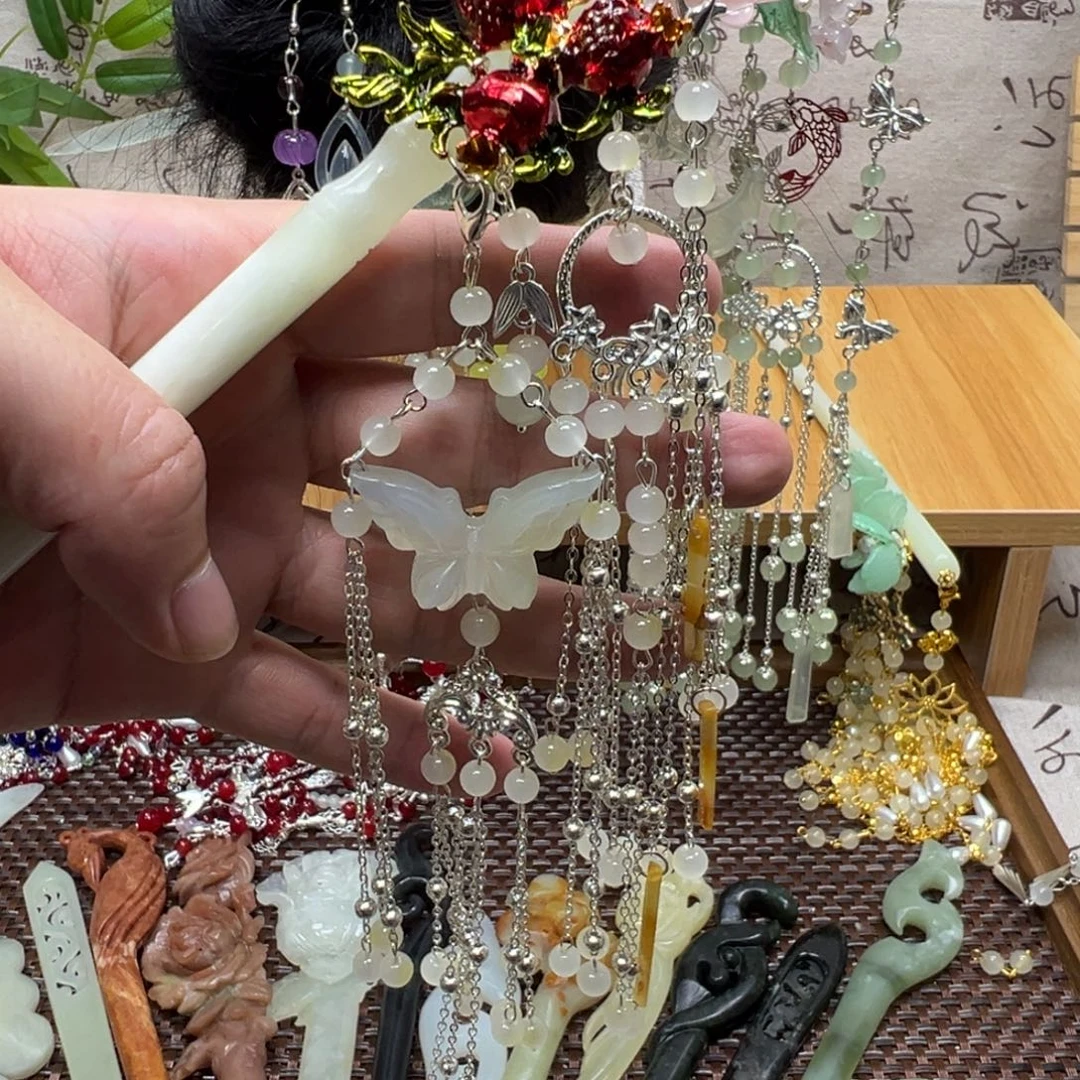 合金蛇纹石玉发饰
