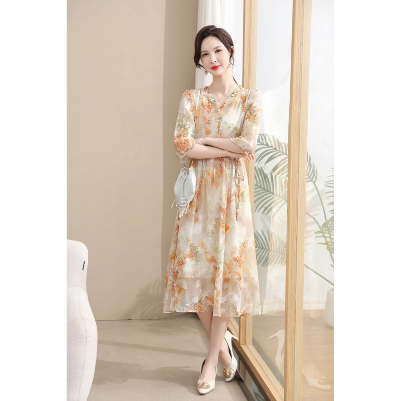 氛围感拉满！温柔优雅连衣裙V领+中袖美出新高度时尚出圈#826