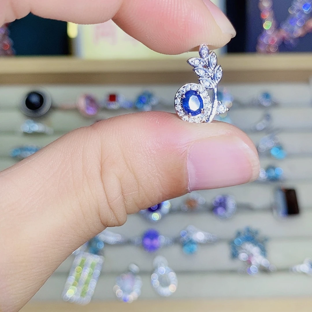 蓝宝石吊坠(不含链)银S925镶嵌