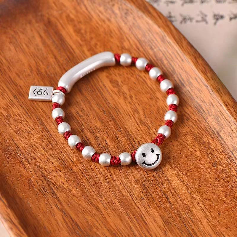 足银手链 足银心想事成可爱甜美手工编织手链百搭情侣时尚手链