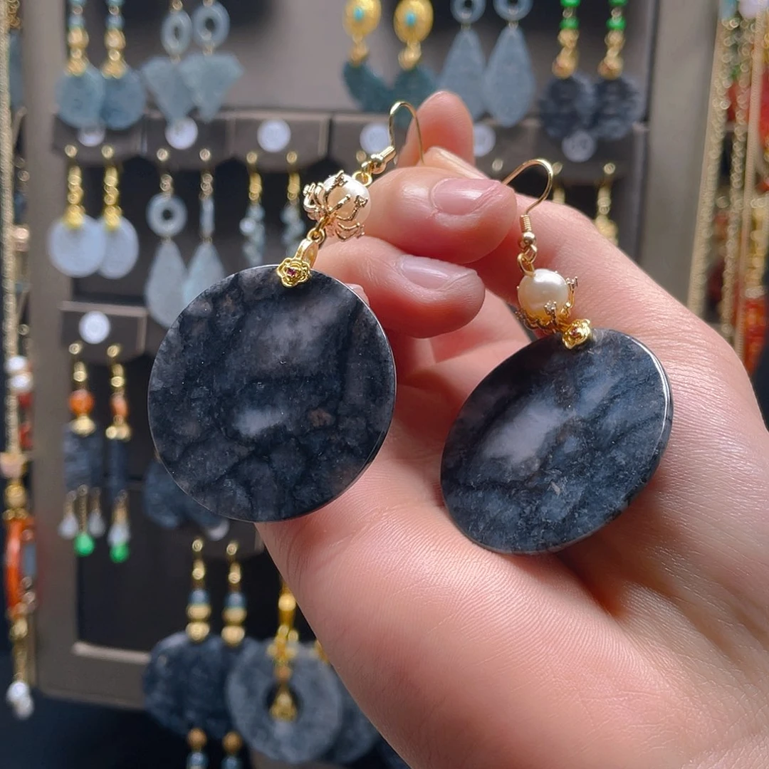 翡翠耳饰合金翡翠