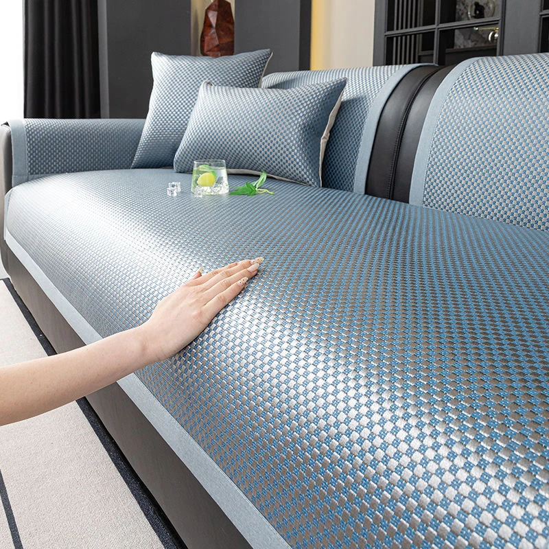 夏季冰藤席沙发垫夏天款凉席坐垫冰丝盖布轻奢高级感沙发套罩防滑