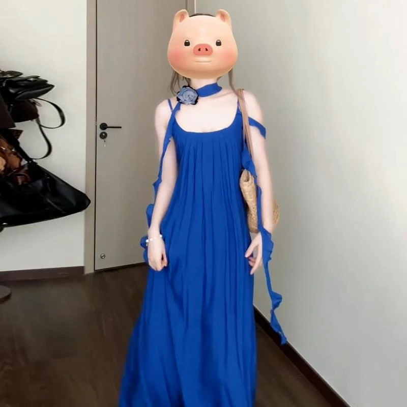 法式气质蓝色吊带连衣裙子长裙女春夏季2025新款三亚海边旅游穿搭