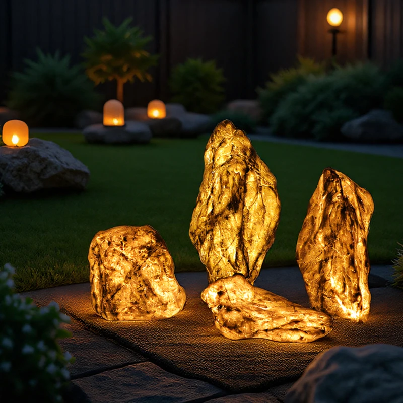 户外玻璃钢仿真石草坪景观LED灯摆件阳台室内氛围装饰品发光石