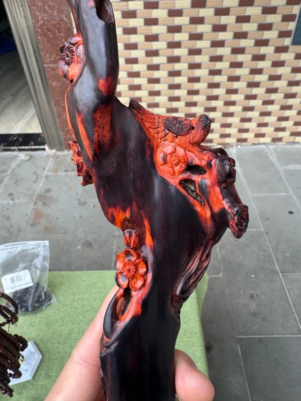 精品红降玉化黑红油、雕刻精美艺术喜上眉梢