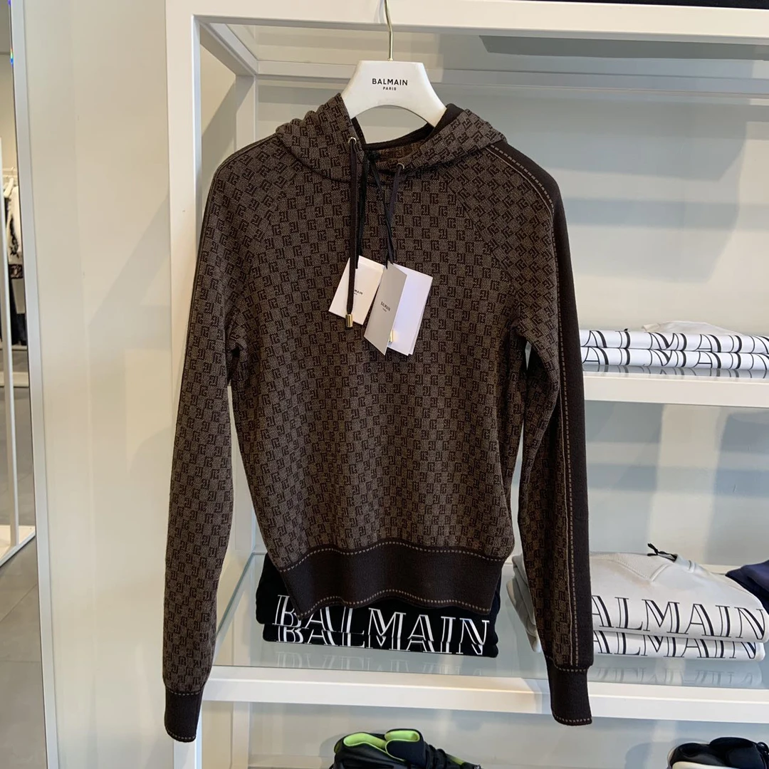 全新未使用 BALMAIN/巴尔曼 女士卫衣连帽款老花