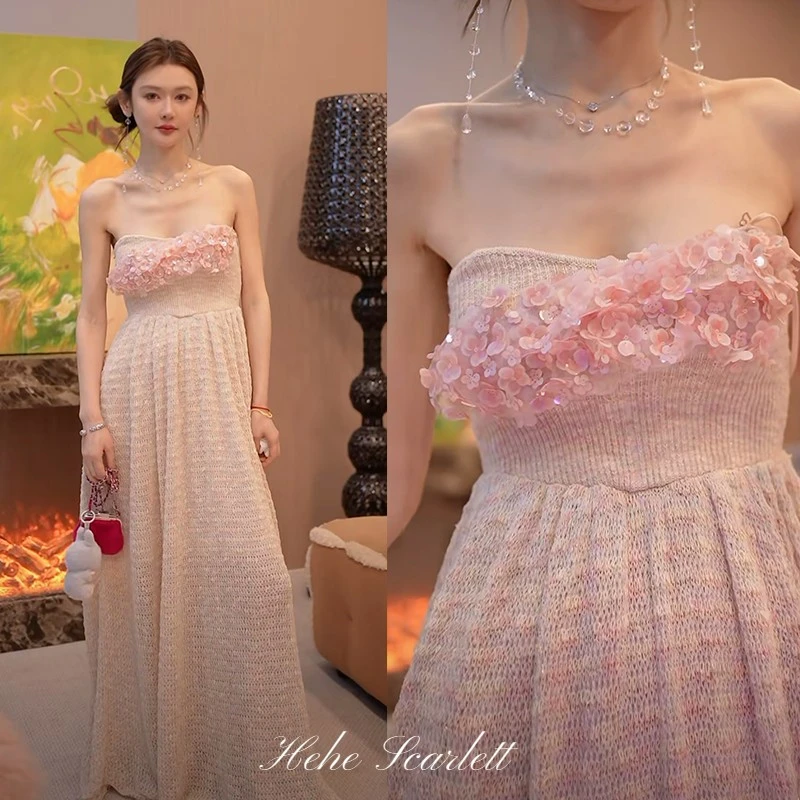 【6月第一期】你的呵呵 水晶珠花金丝镂空一体编织渔网吊带连衣裙