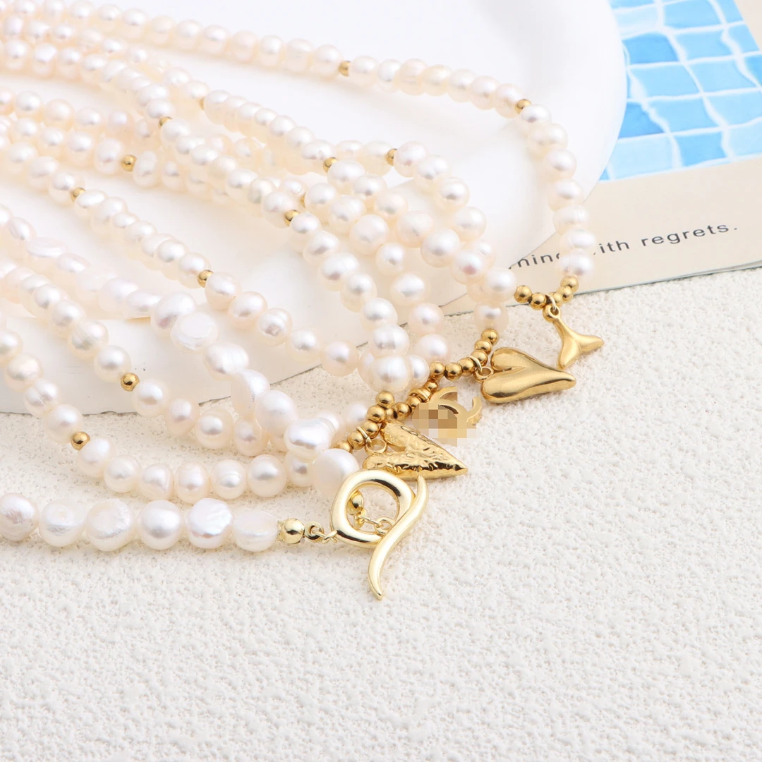 不锈钢仿珍珠项链 珍珠项链设计高级感鱼尾爱心OT扣吊气质时尚