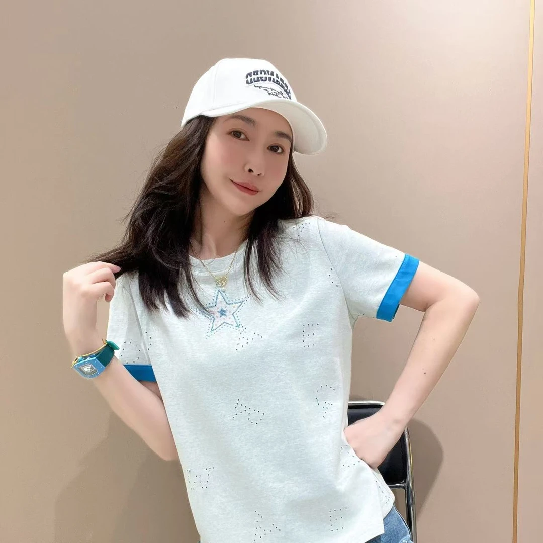 爆款新款创意短袖503243显瘦洋气时尚百搭设计感休闲体恤半袖圆领