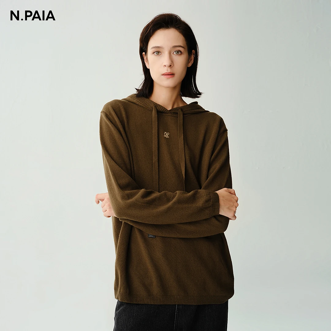 恩派雅冬新款羊毛休闲连帽慵懒风毛针织衫上衣女XNJIW9561F