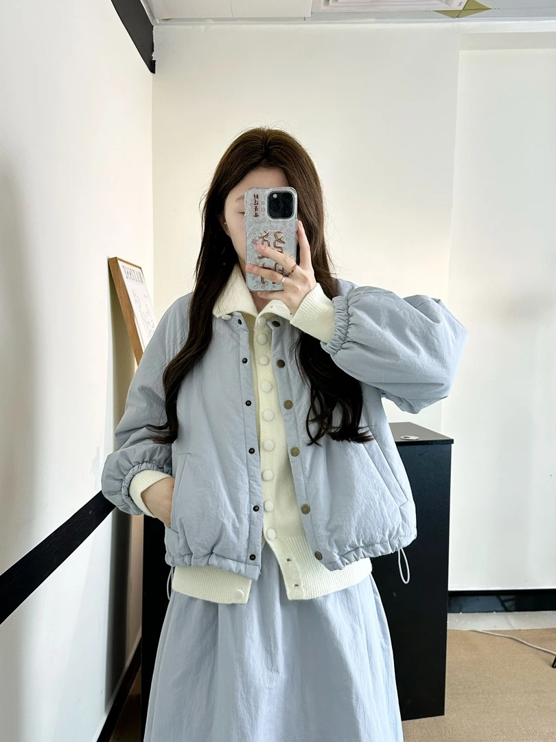 冬日暖洋洋圆领韩系宽松棉服+半身裙套装韩版秋冬