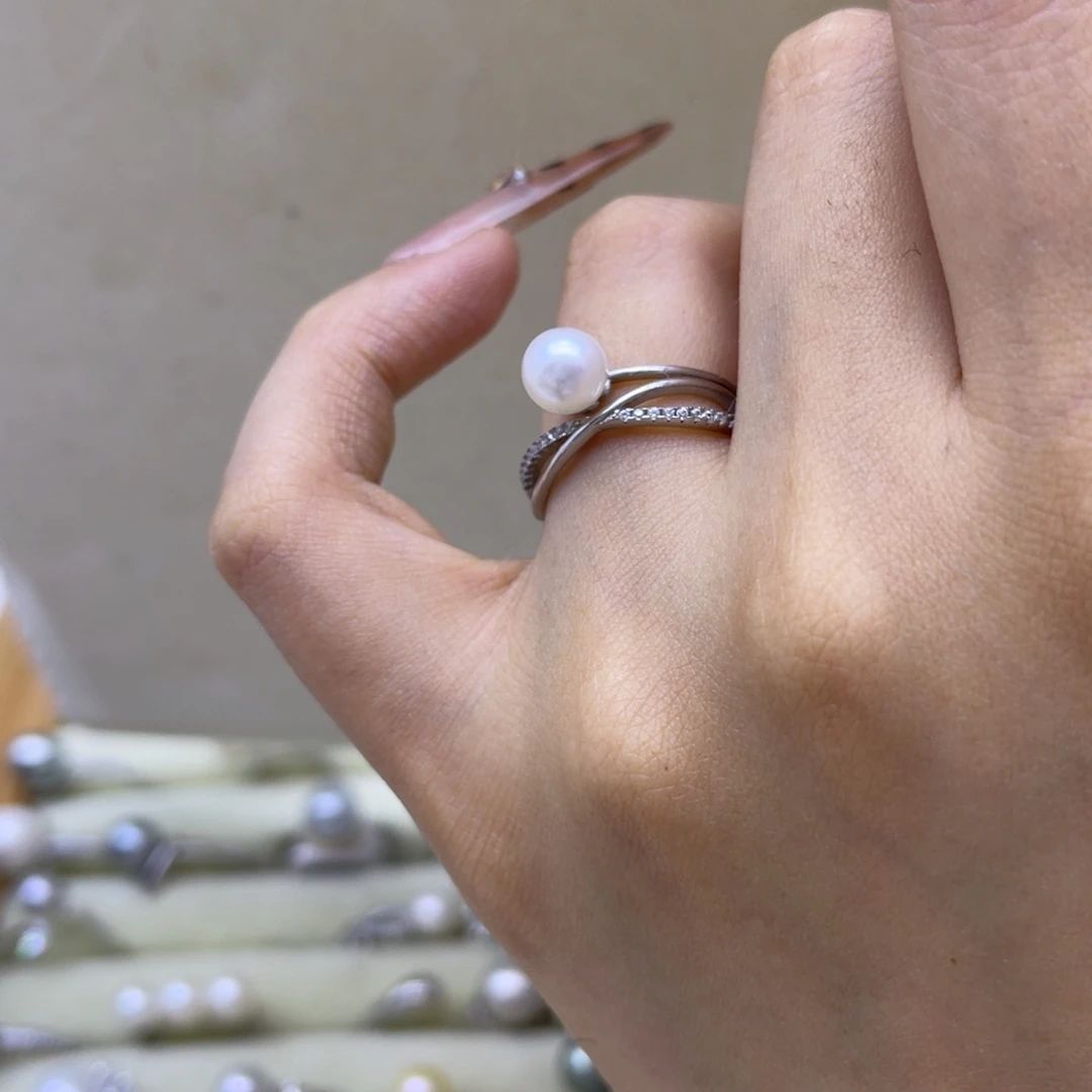 淡水珍珠银S925镶嵌戒指