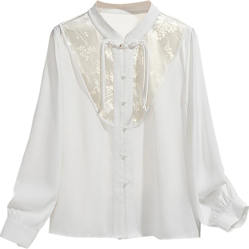 她池2025秋装新款女装国风休闲气质百搭立领长袖衬衫T51Z0228CA