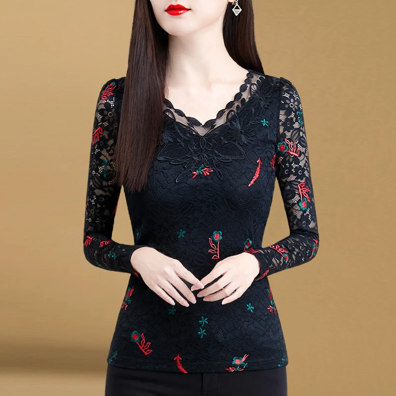 0269蕾丝小衫女打底衫碎花上衣