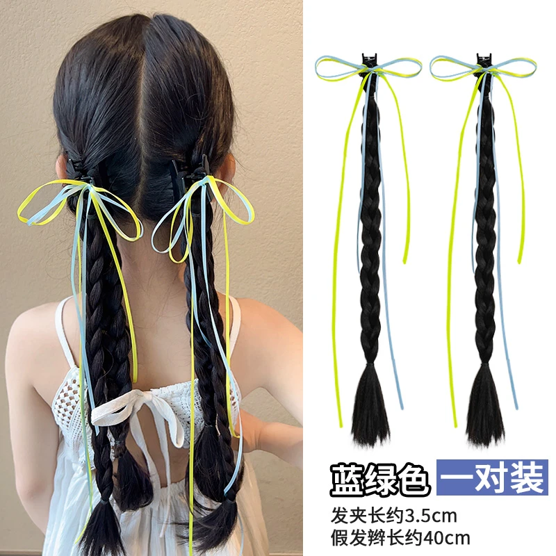 【儿童】假发抓夹丝带麻花辫新中式丝带编发垂耳兔编发辫子发饰