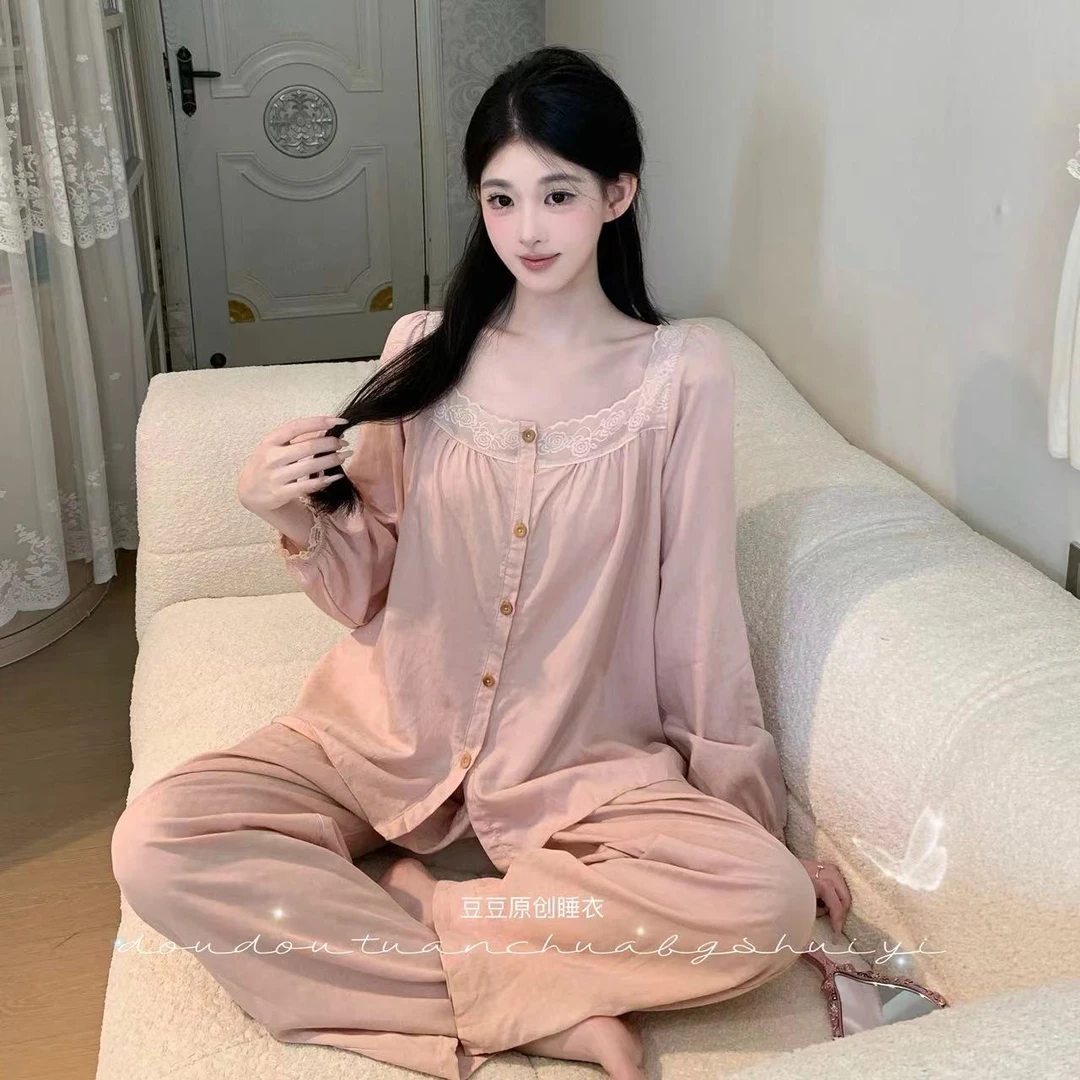 菠萝【蔷薇之恋】长袖套装显白显瘦显瘦春秋家居服睡衣女