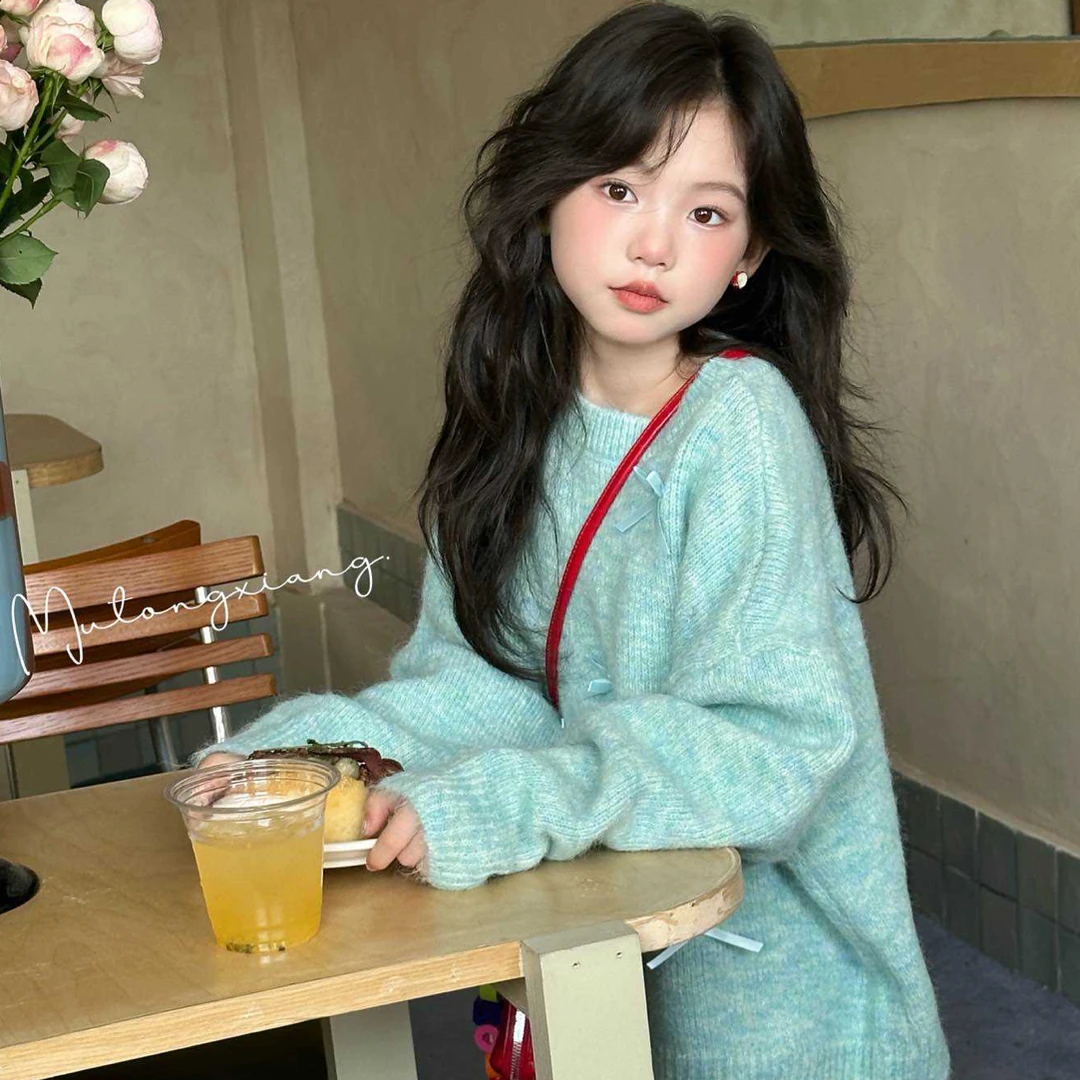 圆领常规少女风蝴蝶结毛衣针织衫复古长袖欧若精灵风