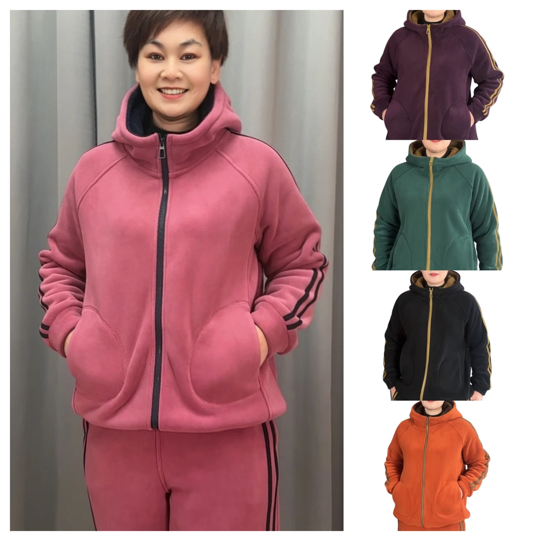 加厚时尚保暖双面绒休闲女士连帽加绒保暖大码外套