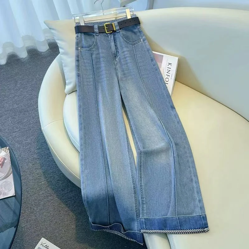 60629# 浅蓝直筒牛仔裤 女