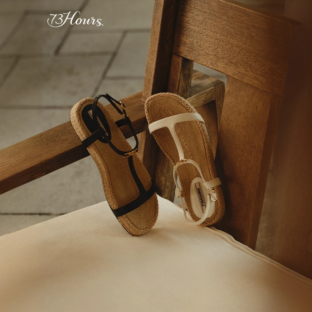 【25春夏】73hours慢游小岛2025夏季新款度假风一字带罗马厚底凉鞋