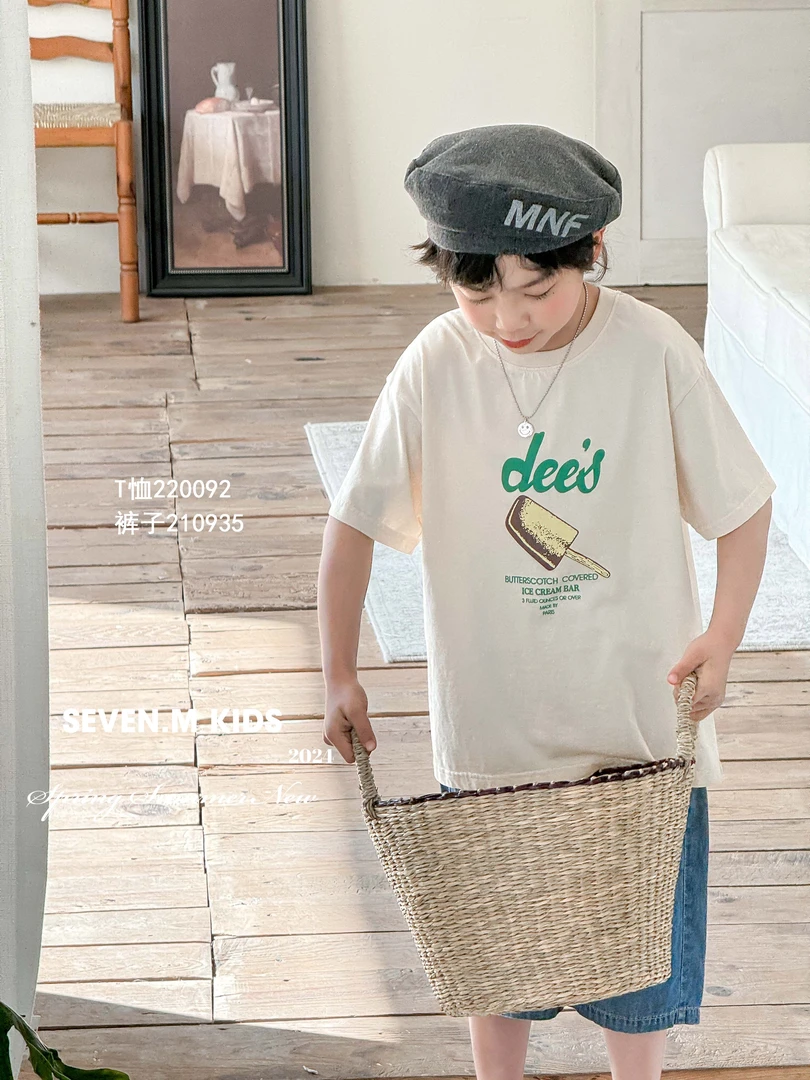 7M 2025夏季新款儿童字母雪糕圆领T恤 220092