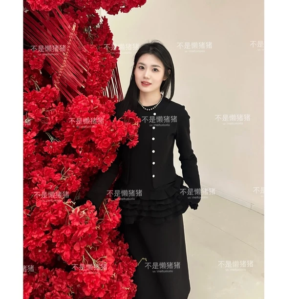 Miu系穿搭假两件重工木耳边上衣！！自留款
