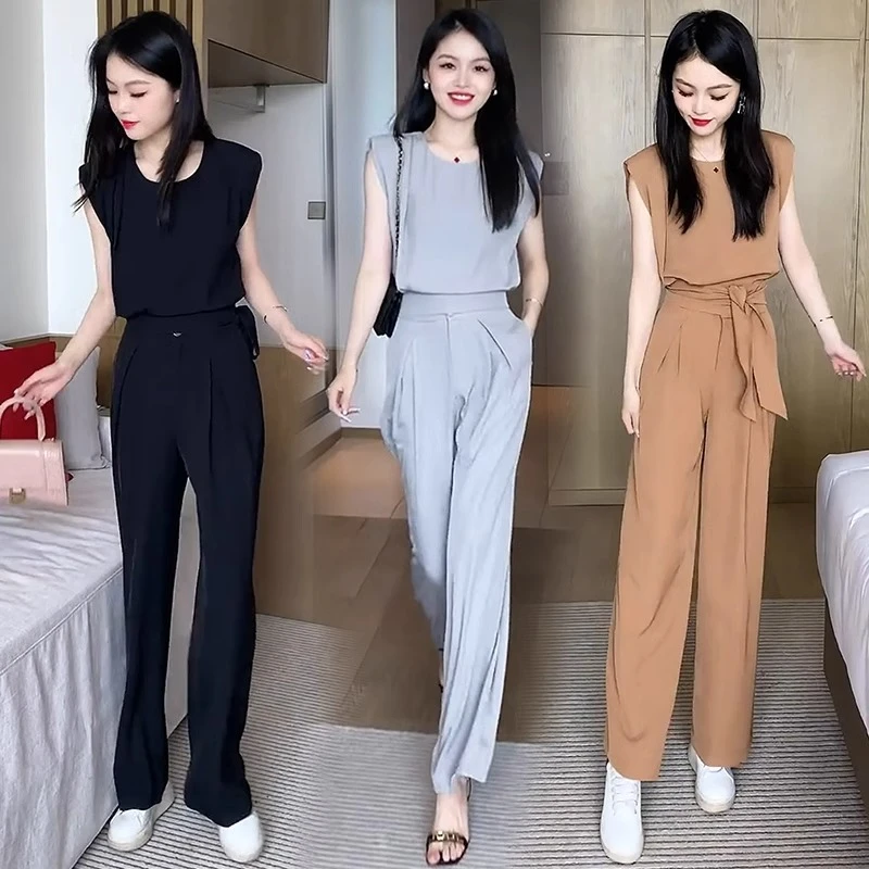 拉夏贝尔 阔腿裤夏装洋气质减龄两件套时尚垂感套装女穿搭一整套