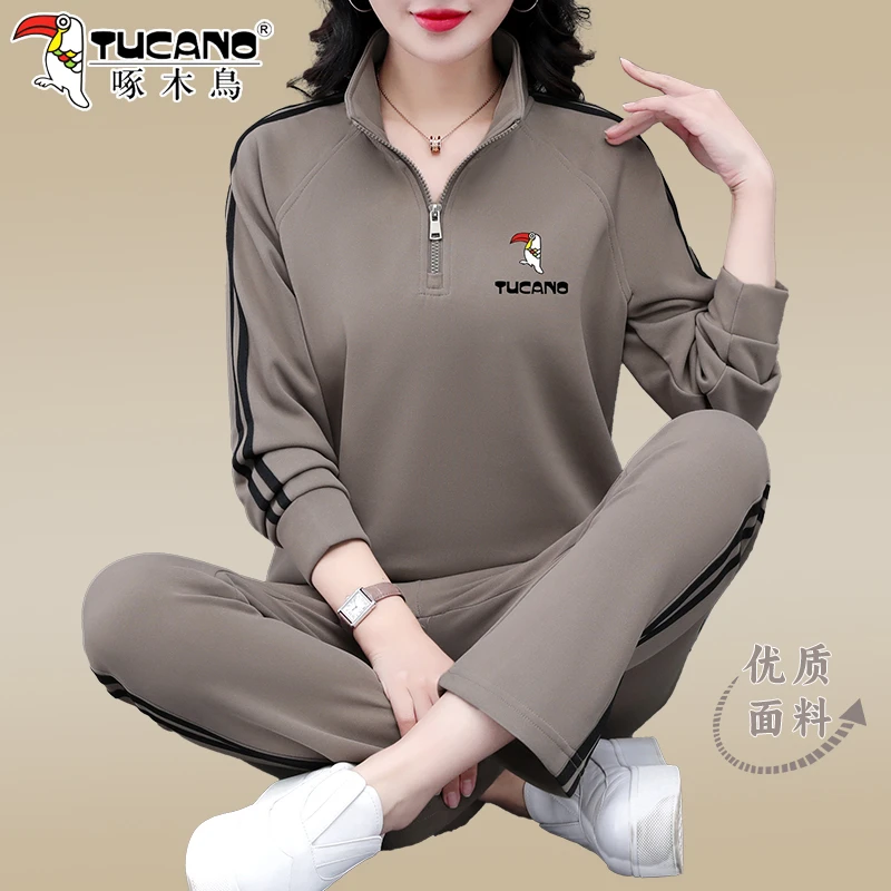 【官方】啄木鸟卫衣运动套装女2025新款时尚洋气中年妈妈休闲两件套
