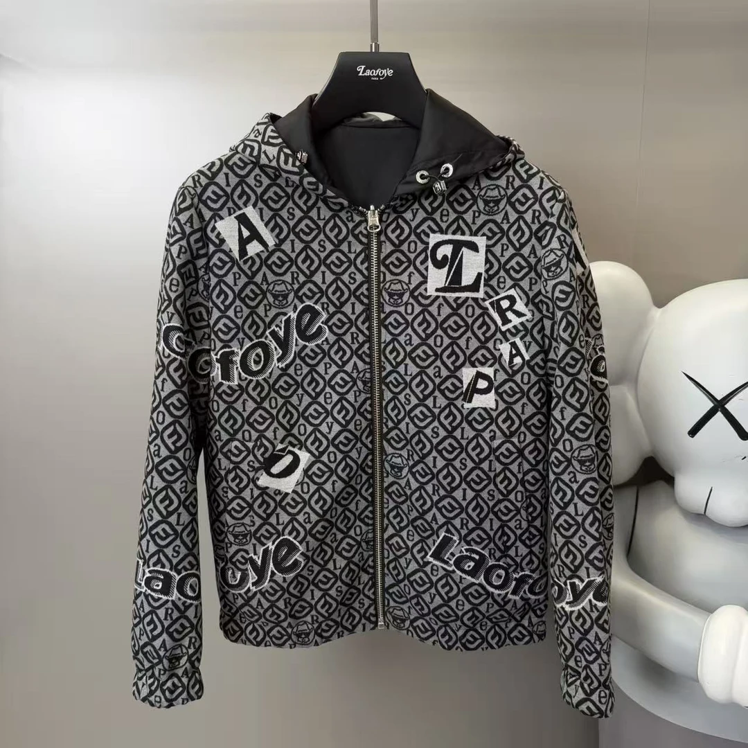 【VanJazny】QC高端男士连帽印花双面两穿夹克休闲百搭F74623w008