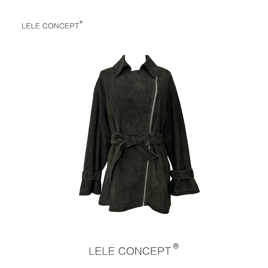 LELE CONCEPT丨气质时装休闲风侧拉链腰带款皮衣FP25C0057Y