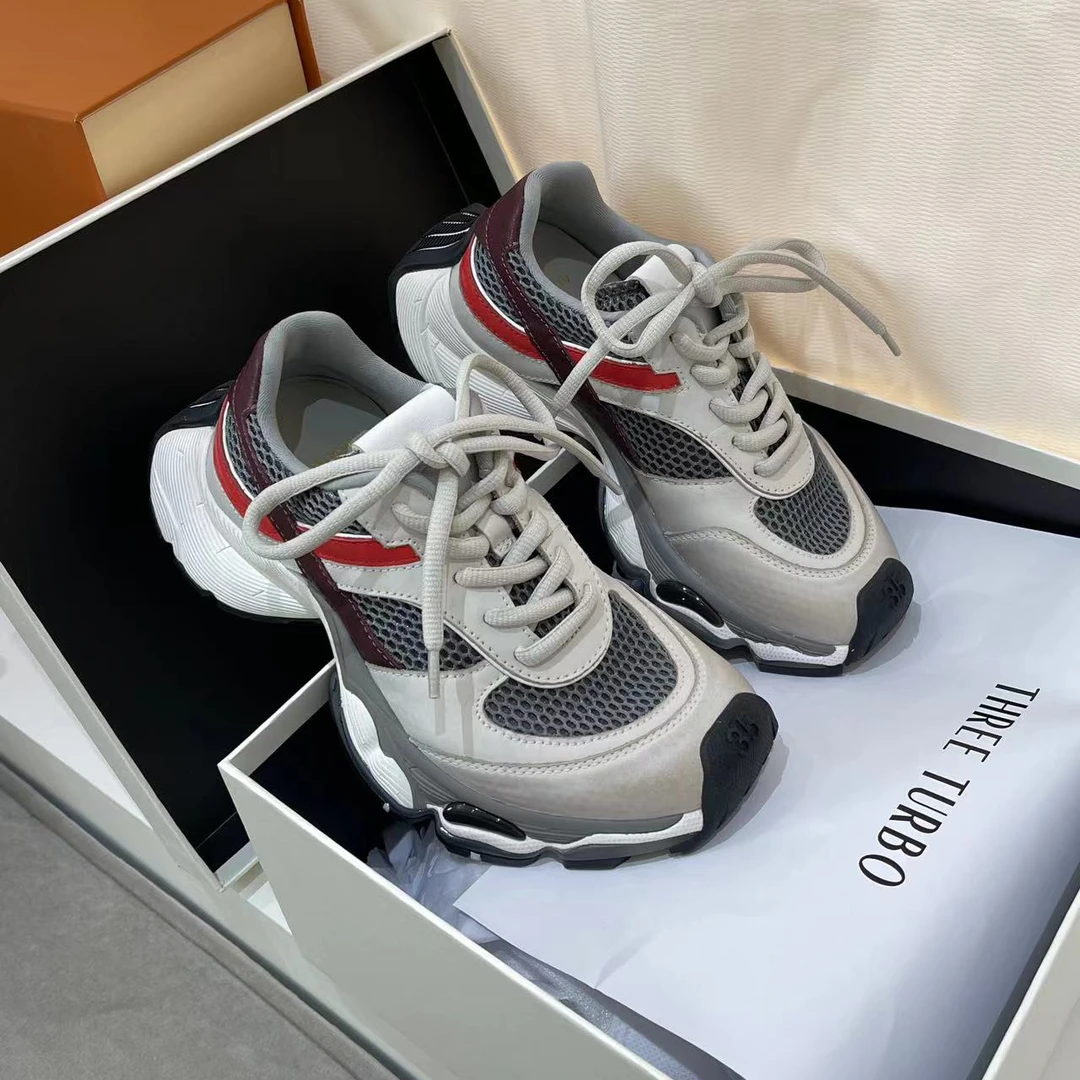 2025新款爆款真皮透气厚底老爹鞋女百搭休闲跑步运动鞋女款