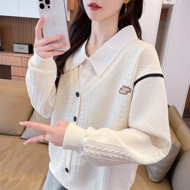 卫衣女春秋季新款宽松遮肉polo领设计套头百搭减龄显瘦长袖上衣潮