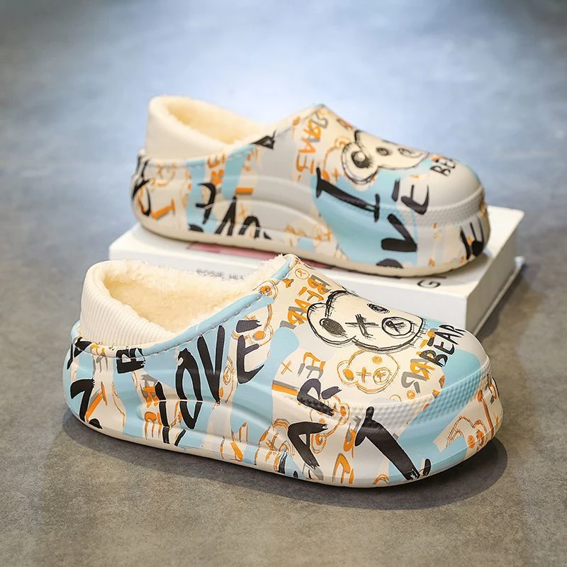 棉拖鞋男款冬季室内居家青少年包跟毛绒拖鞋防滑防水加绒保暖棉鞋