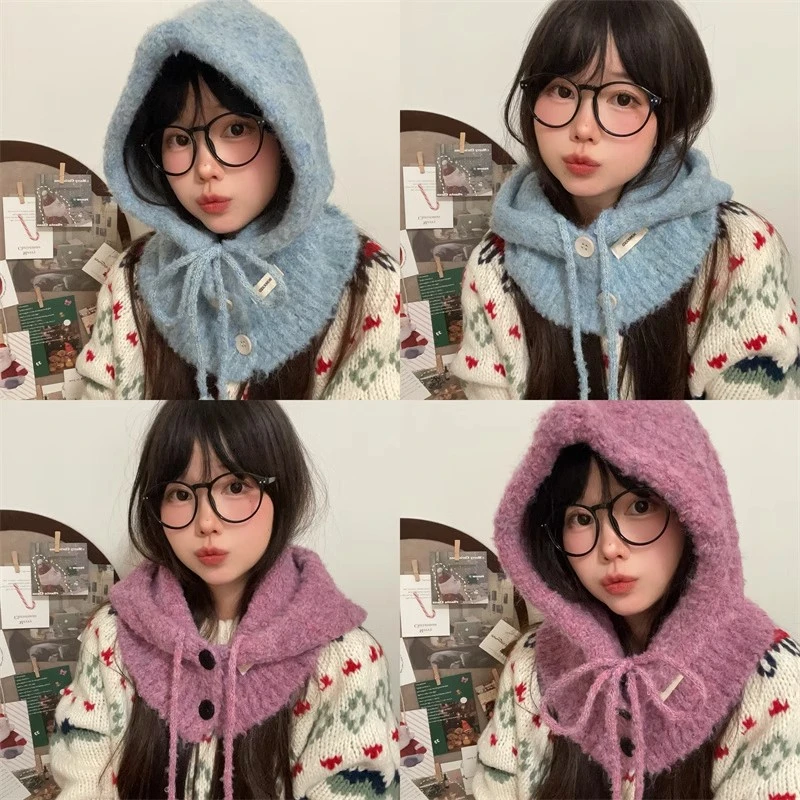 韩国巴拉克拉法帽2024新款秋冬季保暖帽子围脖一体护耳毛线针织帽