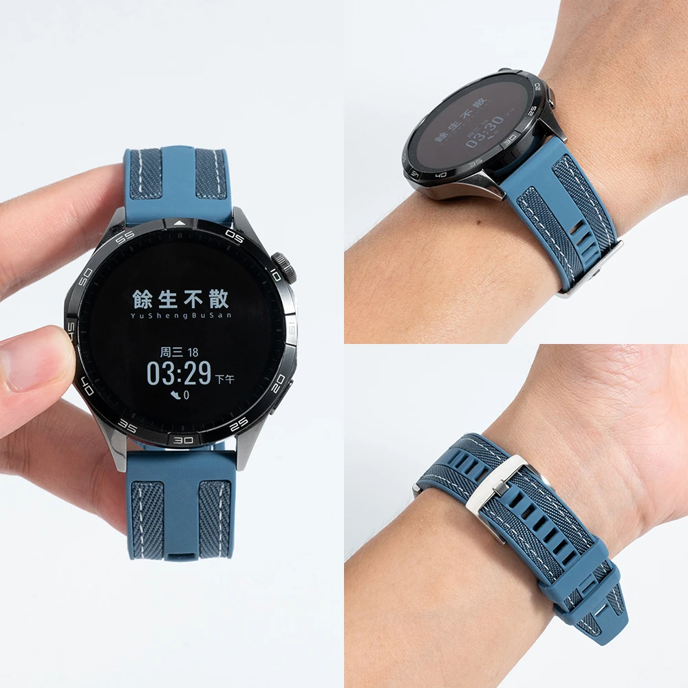 适用华为智能手表watch4pro男女款gt6尼龙硅胶复合表带watch5透气