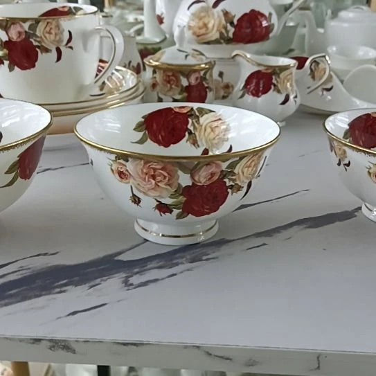 新疆西藏拍10个包邮金秋玫瑰手工拍金口径13厘米高7厘米大茶碗