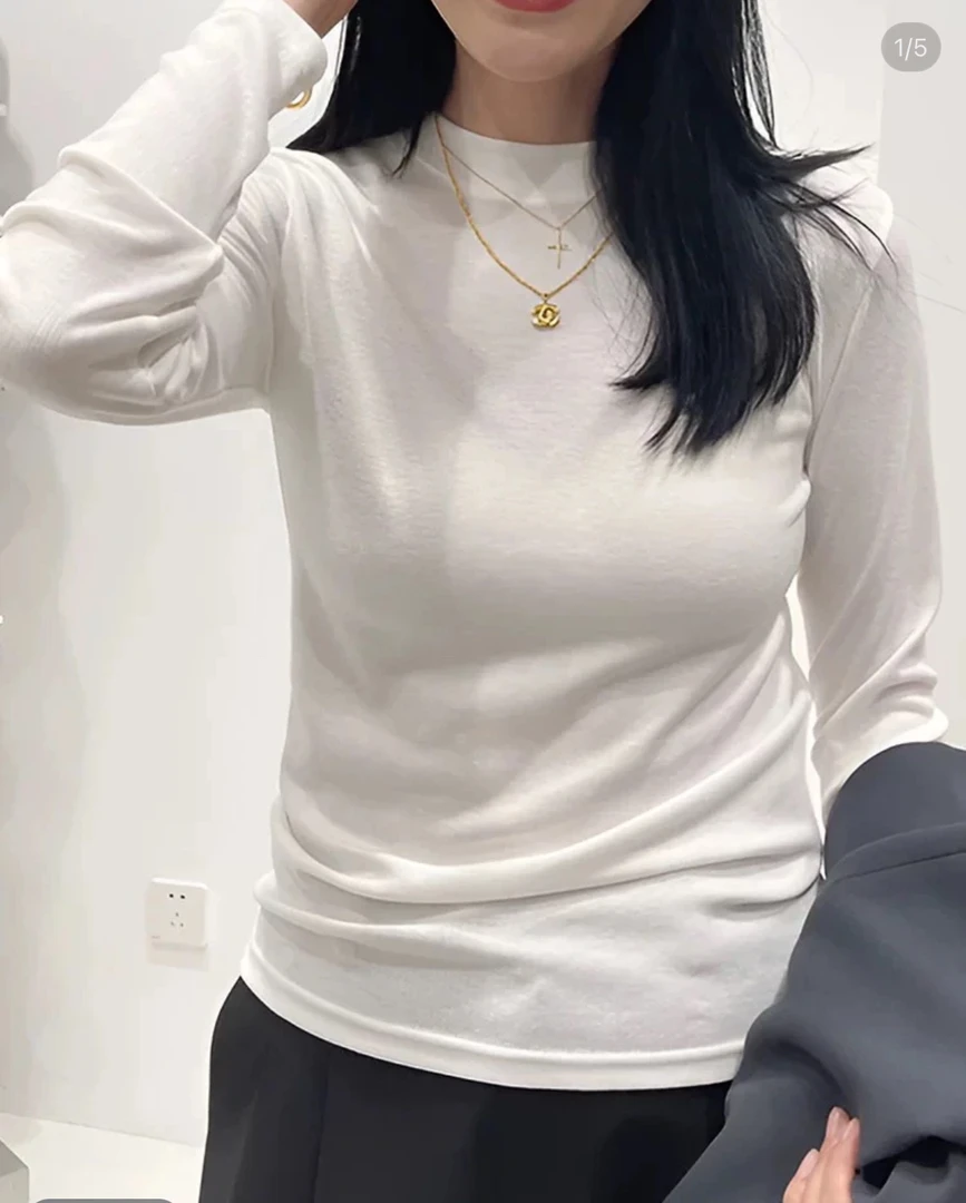 小朵家  百搭柔软亲肤水溶半领打底衫