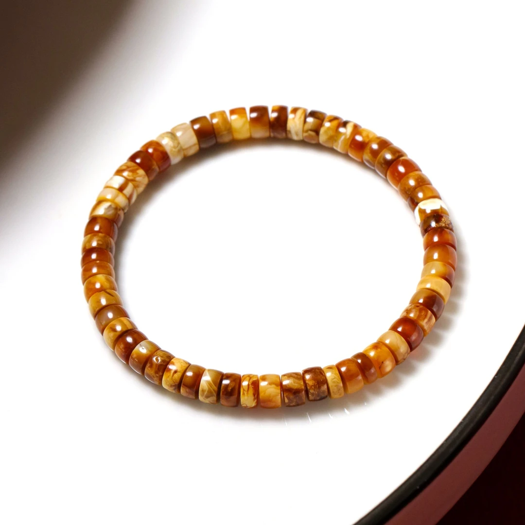 【沁色蜜蜡】天然沁色蜜蜡隔片单圈手串·西唐出品|多样性发货发其一