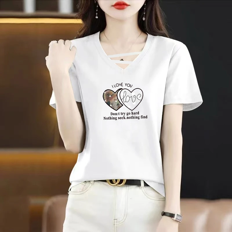 冰瓷棉t恤女夏季新款韩版打底衫洋气时尚潮流宽松百搭上衣体恤衫